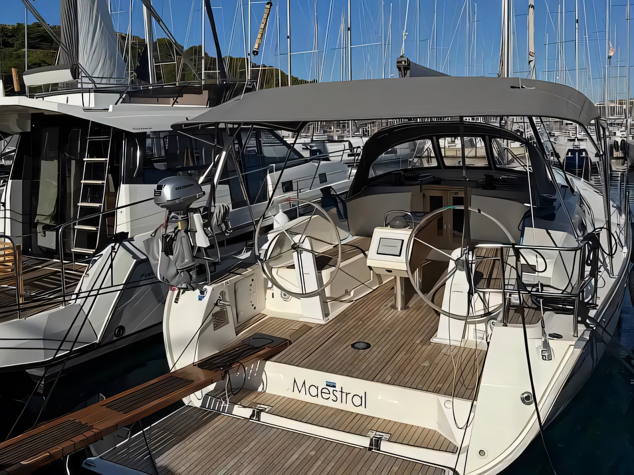 Exterior overview of Bavaria Cruiser 41 sail boat for charter from Rogoznica Marina Frapa in the Kornati sailing area Croatia