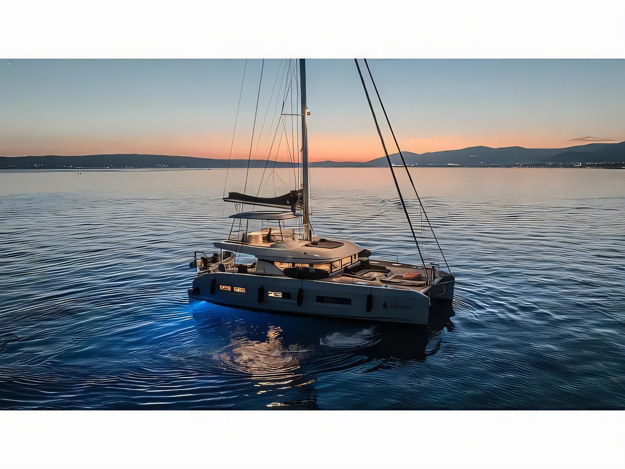 Exterior overview of Lagoon 55 catamaran for charter from Kastela Gomilica Marina in the Split sailing area Croatia