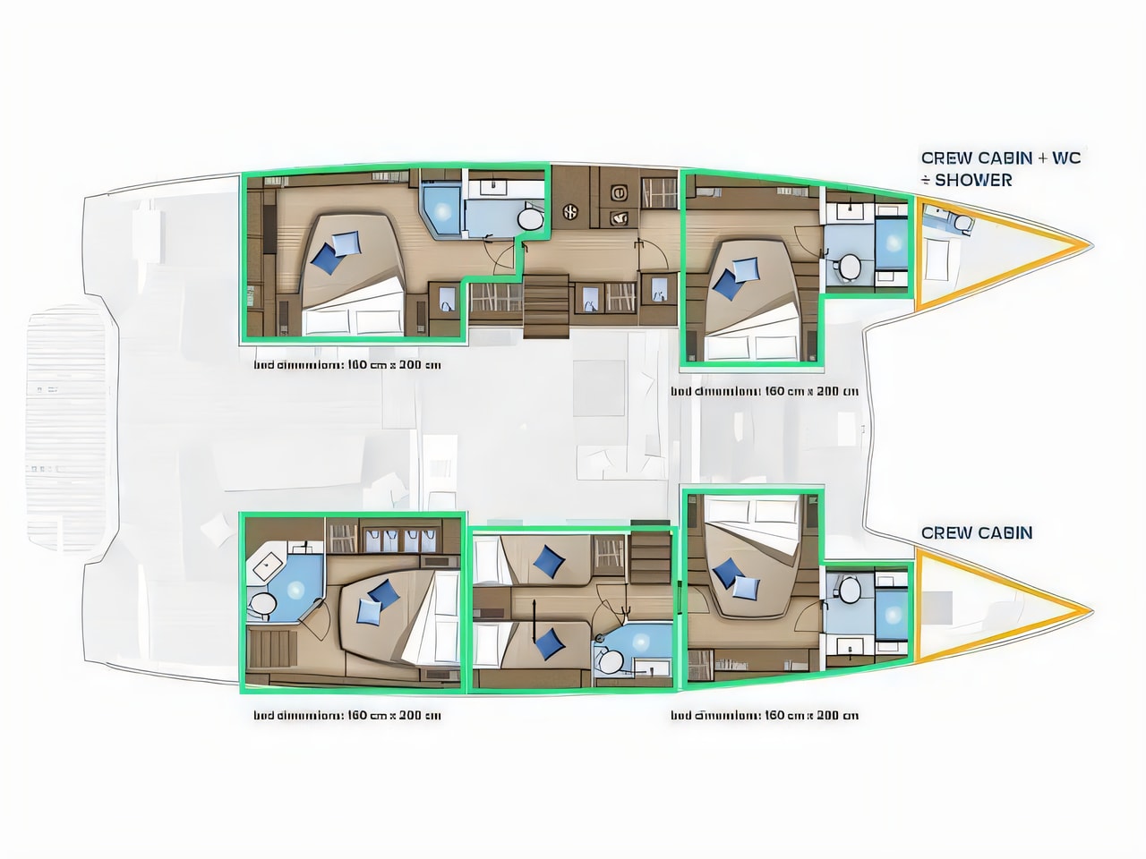 Interior of Lagoon 55 catamaran with 5 cabins Croatia yacht charter