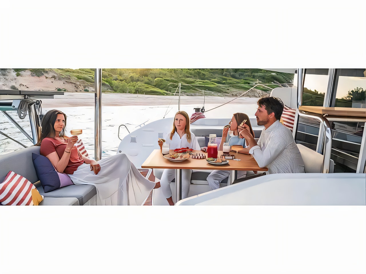 Layout of Lagoon 38 catamaran with 4 cabins Croatia yacht charter