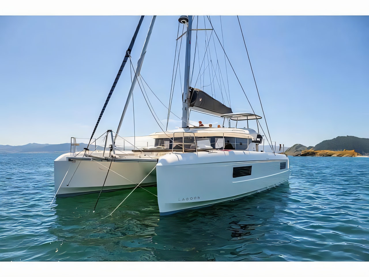 Exterior overview of Lagoon 43 catamaran for charter from Kastela Gomilica Marina in the Split sailing area Croatia