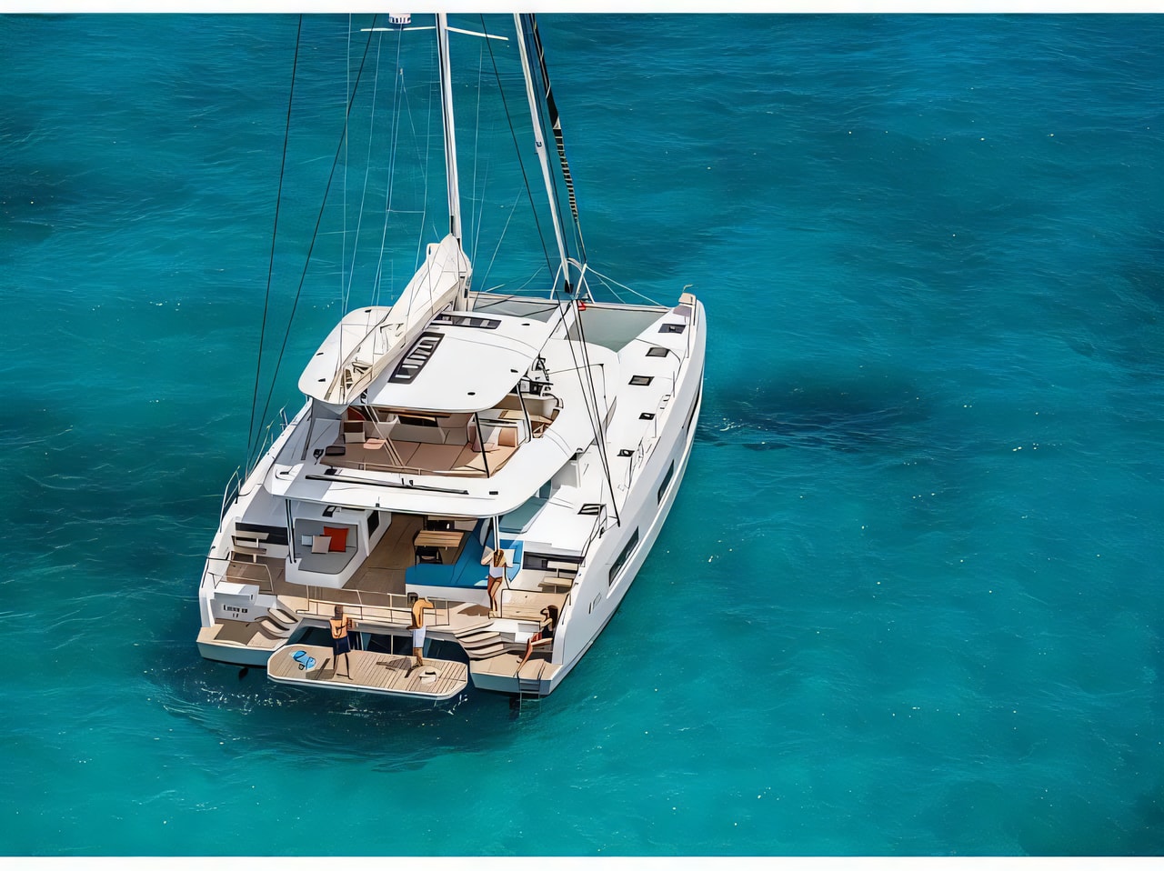 Exterior overview of Lagoon 55 catamaran for charter from Kastela Gomilica Marina in the Split sailing area Croatia