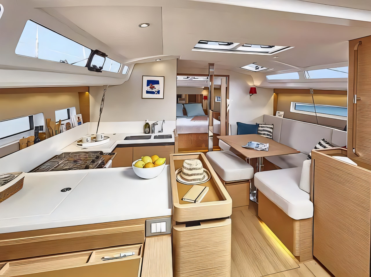Layout of Sun Odyssey 440 sail boat with 3 cabins Croatia yacht charter