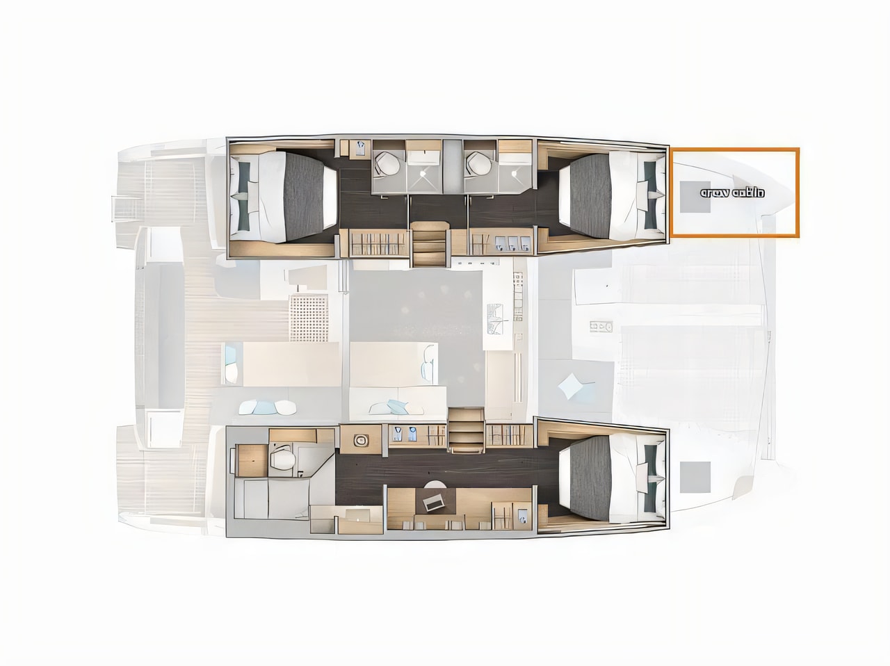 Interior of Lagoon 43 owner's version catamaran with 3 cabins Croatia yacht charter