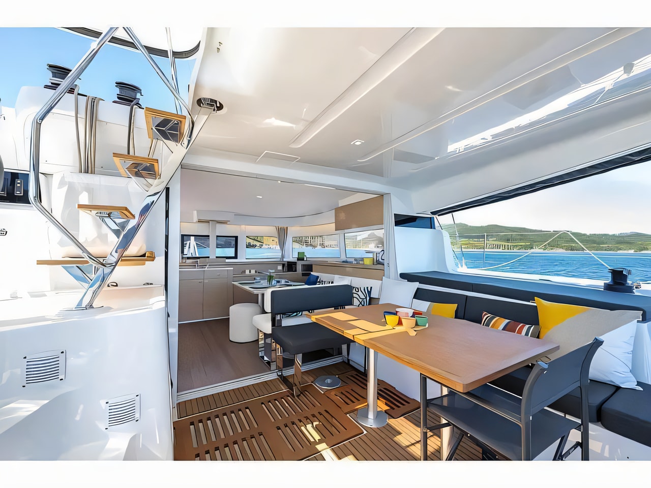 Layout of Lagoon 43 owner's version catamaran with 3 cabins Croatia yacht charter