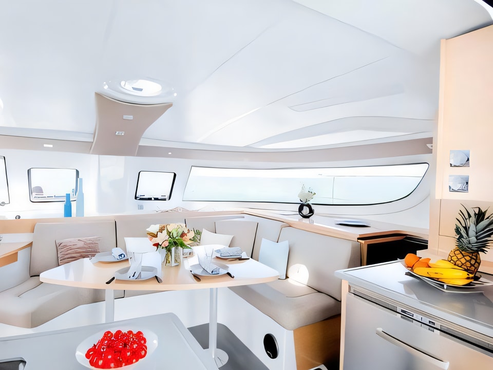 Interior of Lipari 41 (4 dbl, 2sgl) catamaran with 6 cabins Croatia yacht charter
