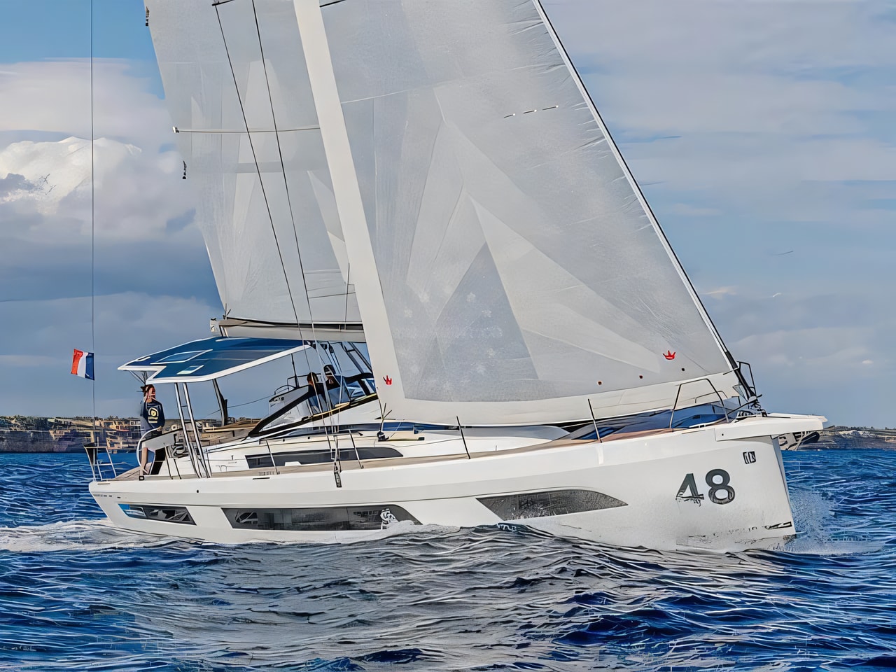 Exterior overview of Dufour 48 sail boat for charter from Sibenik Marina Mandalina in the Kornati sailing area Croatia