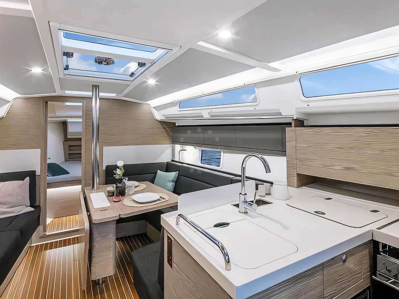 Layout of Hanse 388 sail boat with 3 cabins Croatia yacht charter