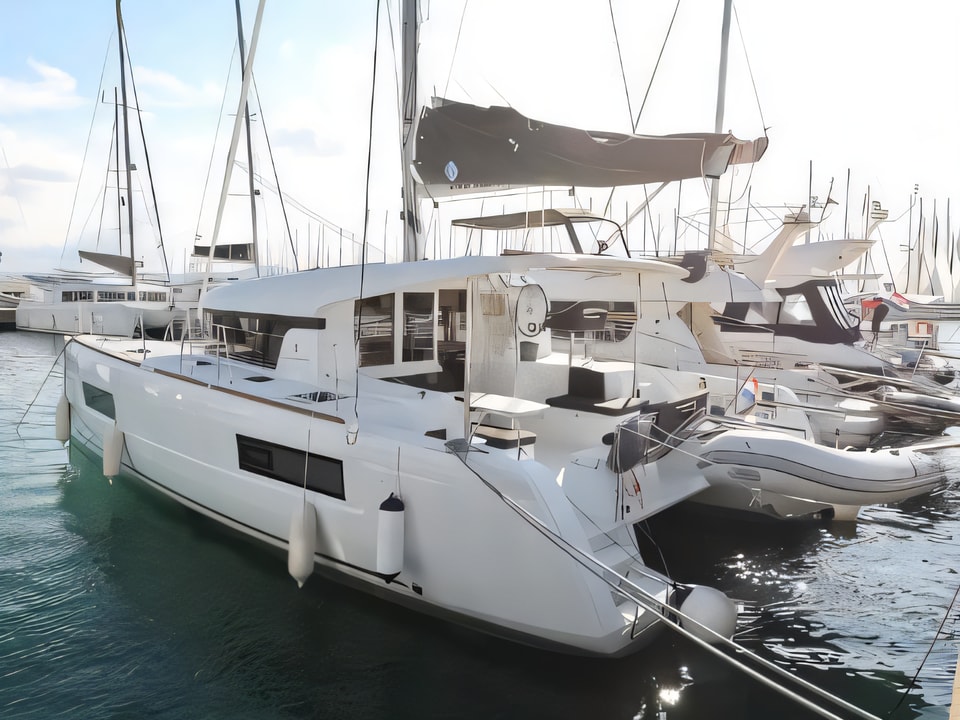 Exterior overview of Lagoon 40 catamaran for charter from Sukosan Marina Dalmacija in the Zadar sailing area Croatia