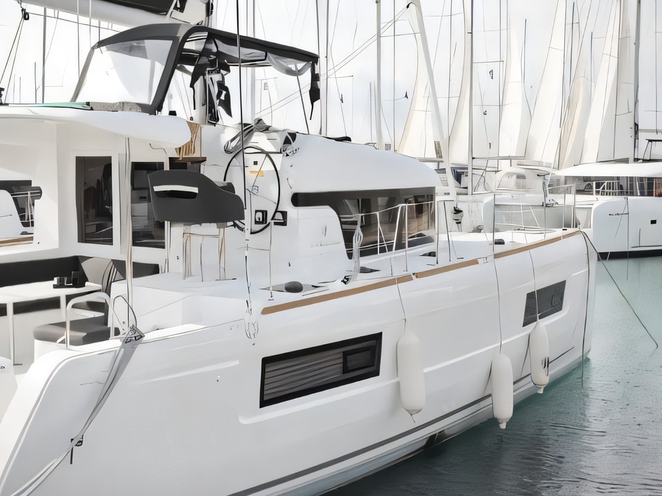 Exterior overview of Lagoon 40 catamaran for charter from Sukosan Marina Dalmacija in the Zadar sailing area Croatia
