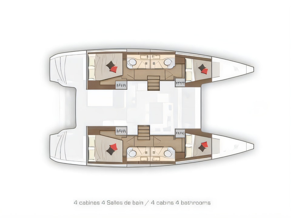 Layout of Lagoon 40 catamaran with 6 cabins Croatia yacht charter