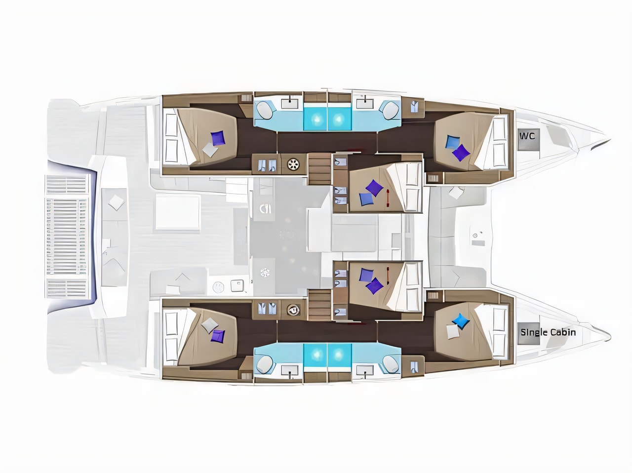 Interior of Lagoon 51 catamaran with 6 cabins Croatia yacht charter