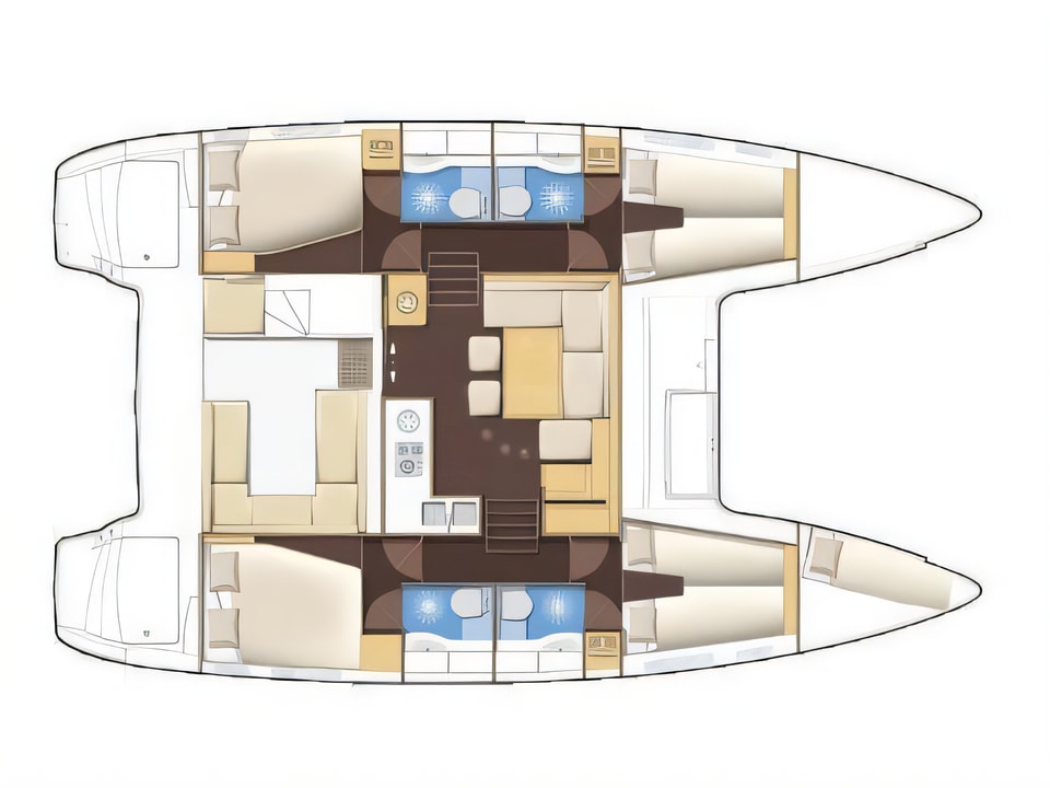Layout of Lagoon 400 S2 catamaran with 5 cabins Croatia yacht charter