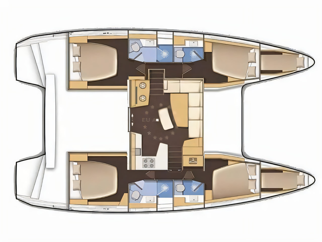 Interior of Lagoon 42 catamaran with 4 cabins Croatia yacht charter
