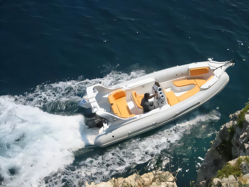 Exterior overview of AGA Marine Spirit 640 motor boat for charter from Primosten Marina Kremik in the Sibenik sailing area Croatia