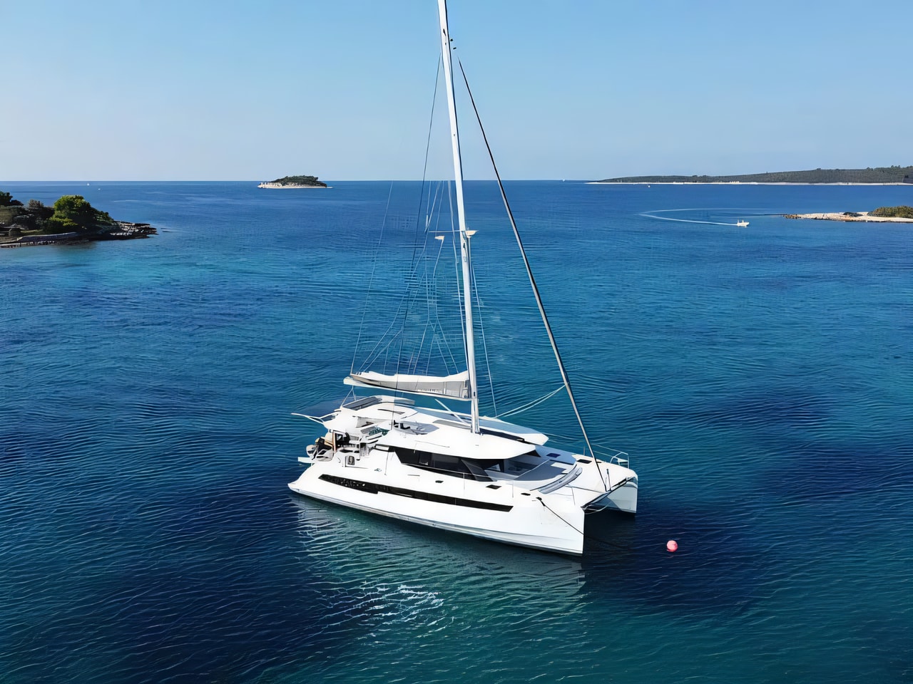 Exterior overview of Leopard 50 catamaran for charter from Sukosan Marina Dalmacija in the Kornati sailing area Croatia