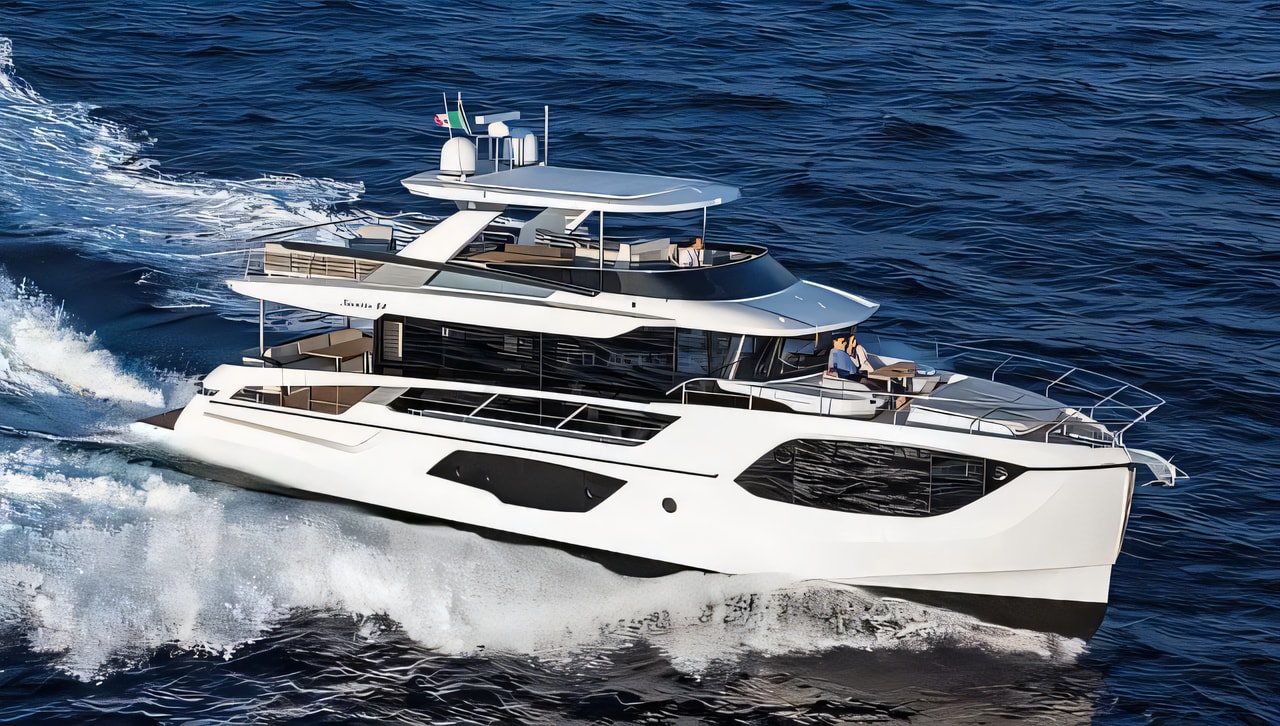 Exterior overview of Navetta 64 motor boat for charter from Sukosan Marina Dalmacija in the Kornati sailing area Croatia