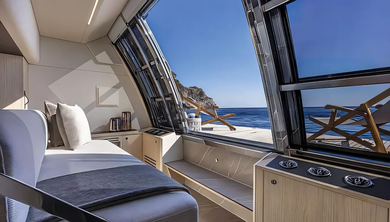 Interior of Navetta 64 motor boat with 4 cabins Croatia yacht charter