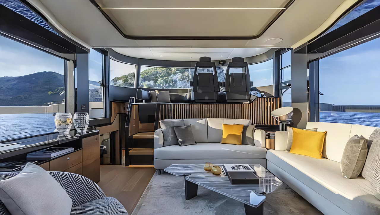 Layout of Navetta 64 motor boat with 4 cabins Croatia yacht charter