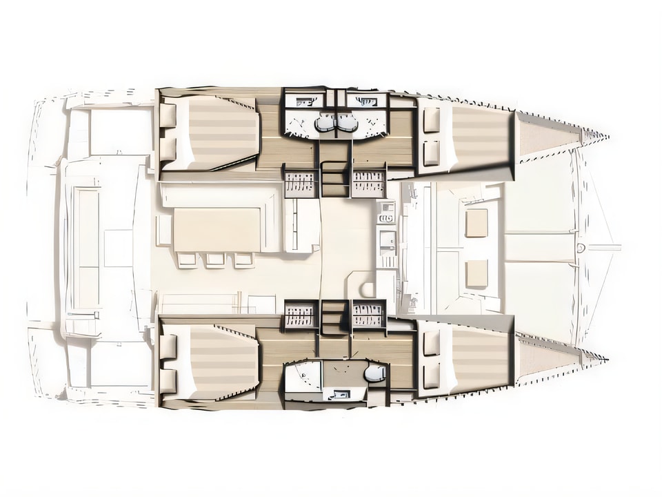 Layout of Bali 4.1 catamaran with 5 cabins Croatia yacht charter