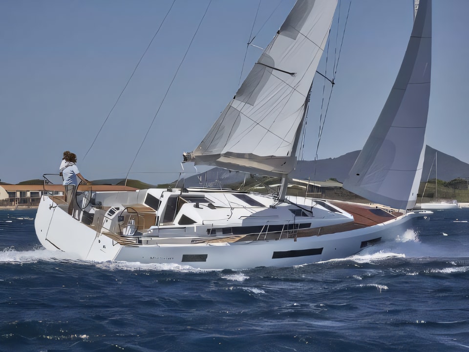 Exterior overview of Sun Odyssey 440 sail boat for charter from Primosten Marina Kremik in the Sibenik sailing area Croatia
