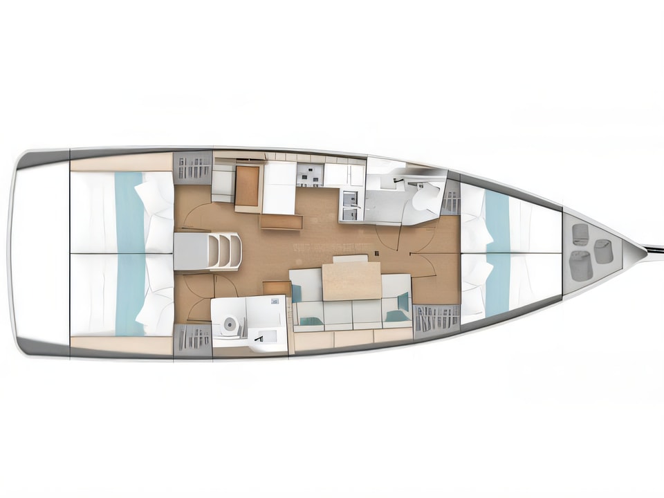 Layout of Sun Odyssey 440 sail boat with 4 cabins Croatia yacht charter