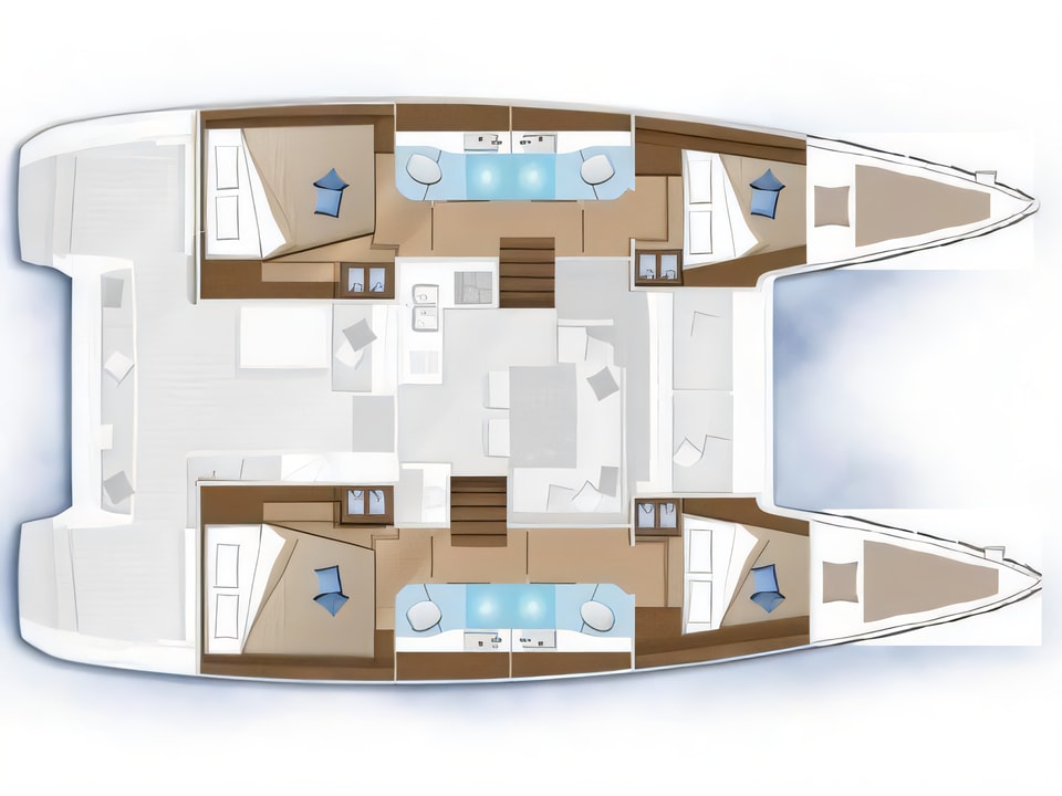 Layout of Lagoon 40 catamaran with 4 cabins Croatia yacht charter