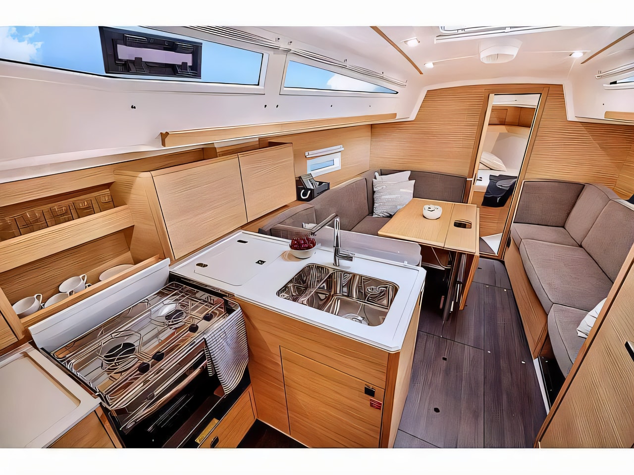 Layout of Elan E4 sail boat with 3 cabins Croatia yacht charter