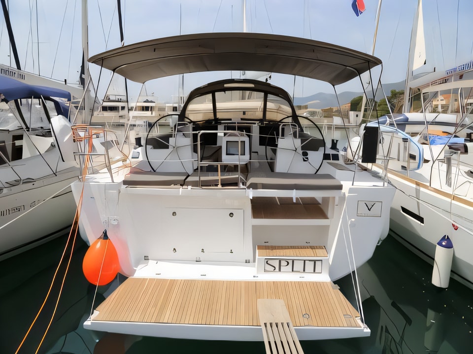 Exterior overview of Dufour 460 Grand Large sail boat for charter from Kastela Gomilica Marina in the Sibenik sailing area Croatia