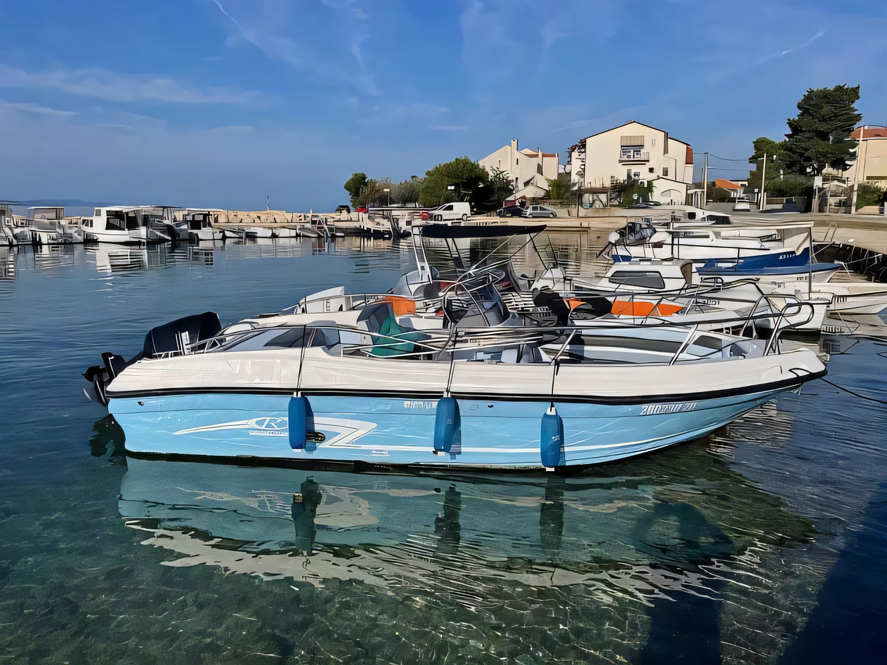 Exterior overview of Rancraft RM21 motor boat for charter from Zadar Diklo Port in the Kornati sailing area Croatia