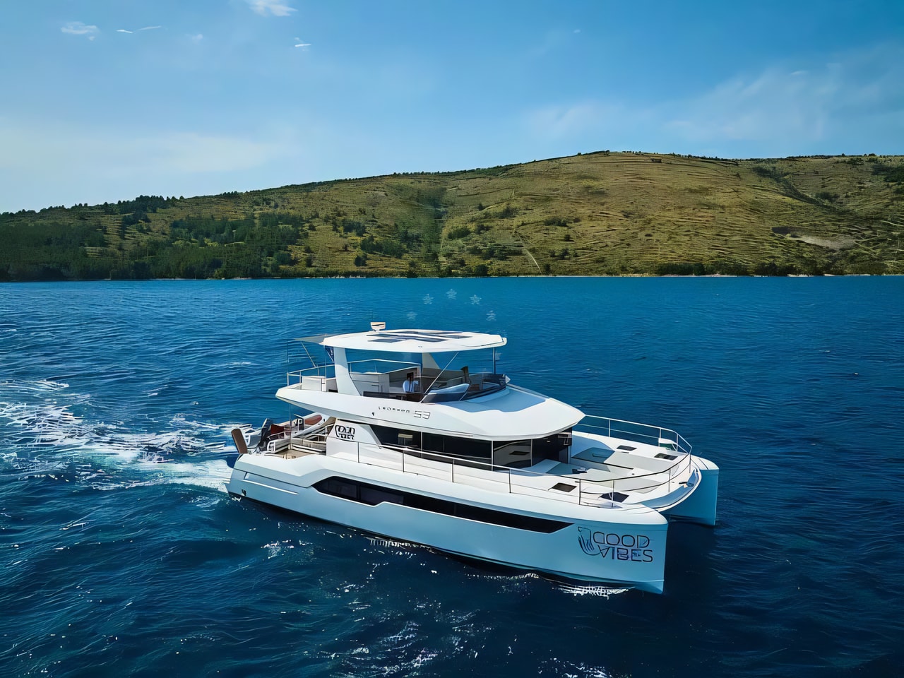 Exterior overview of Leopard 53 PC power catamaran for charter from Seget Donji Marina Baotic in the Split sailing area Croatia