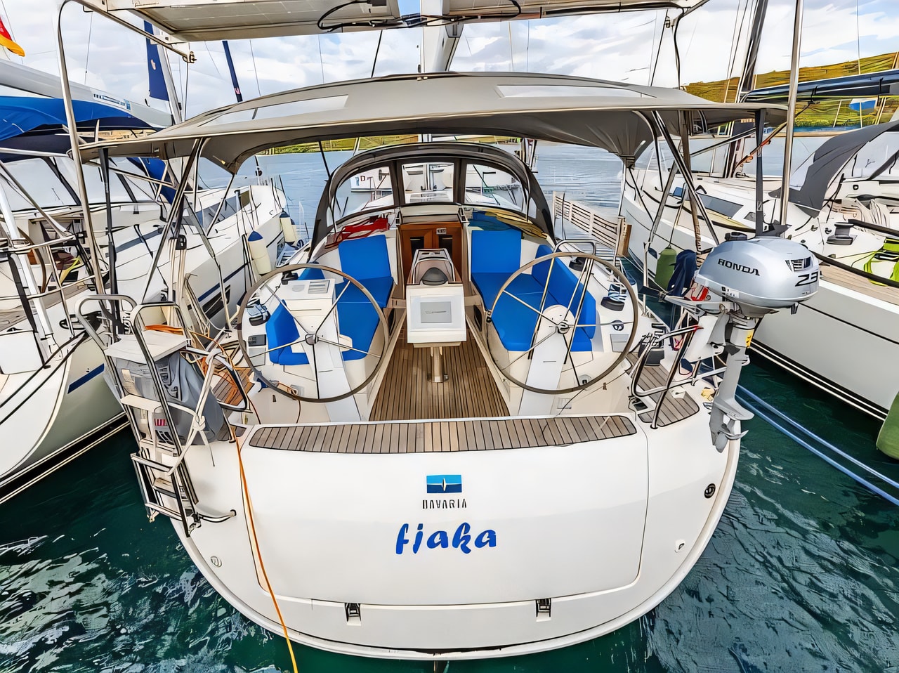 Exterior overview of Bavaria Cruiser 37 sail boat for charter from Krk Marina Punat in the Istria / Kvarner sailing area Croatia