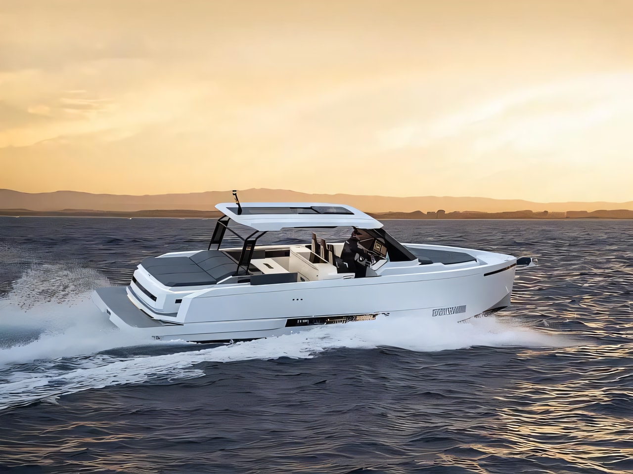 Exterior overview of De Antonio D36 motor boat for charter from Seget Donji Marina Baotic in the Split sailing area Croatia