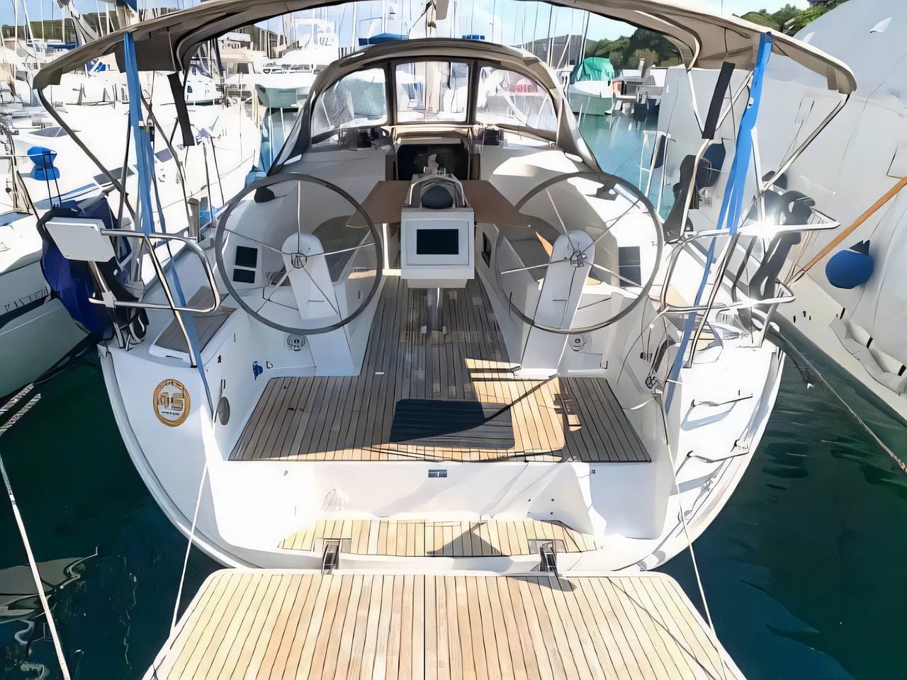 Exterior overview of Bavaria Cruiser 34 sail boat for charter from Rogoznica Marina Frapa in the Kornati sailing area Croatia