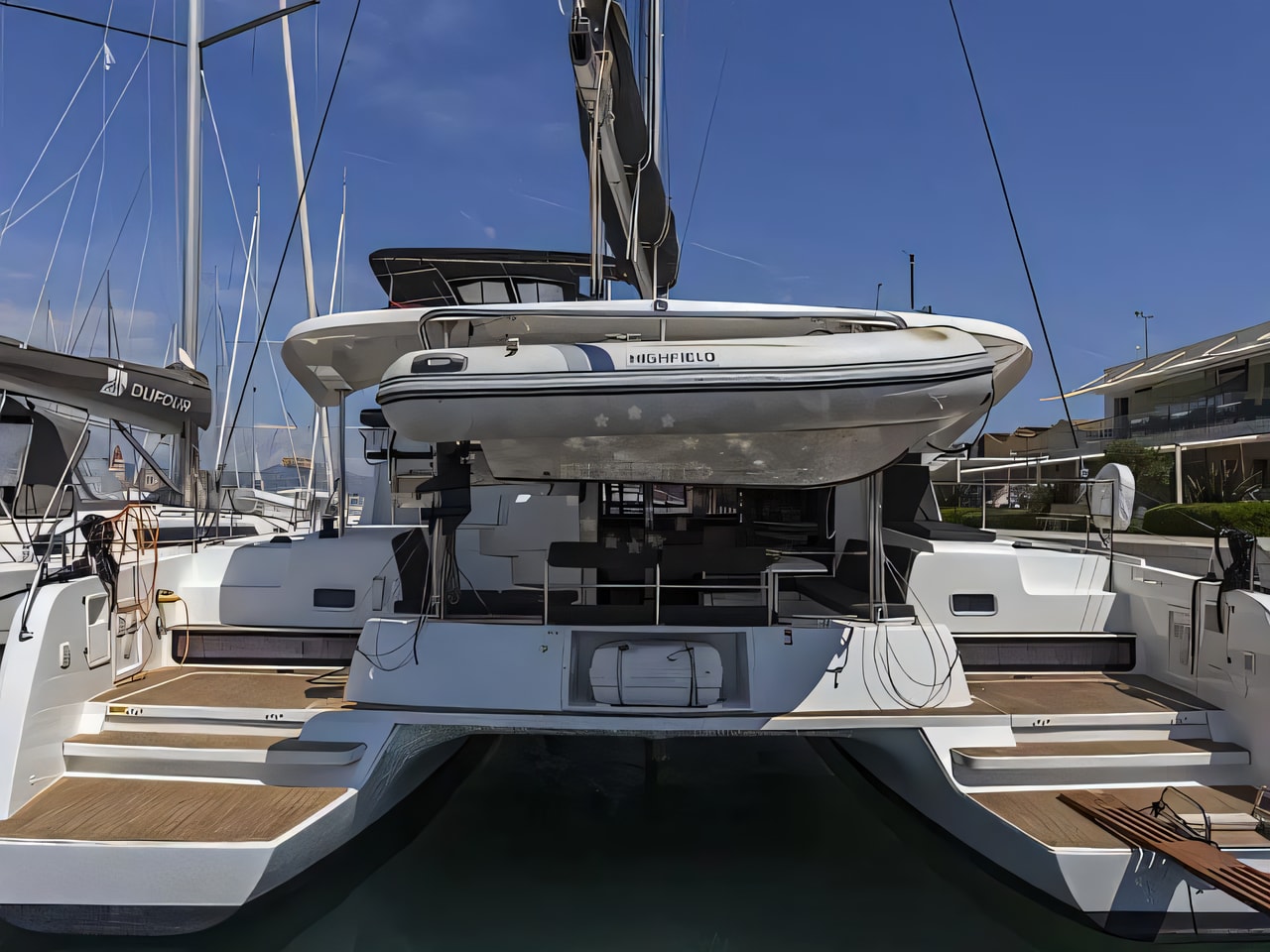 Exterior overview of Lagoon 42 catamaran for charter from Trogir ACI Marina in the Split sailing area Croatia