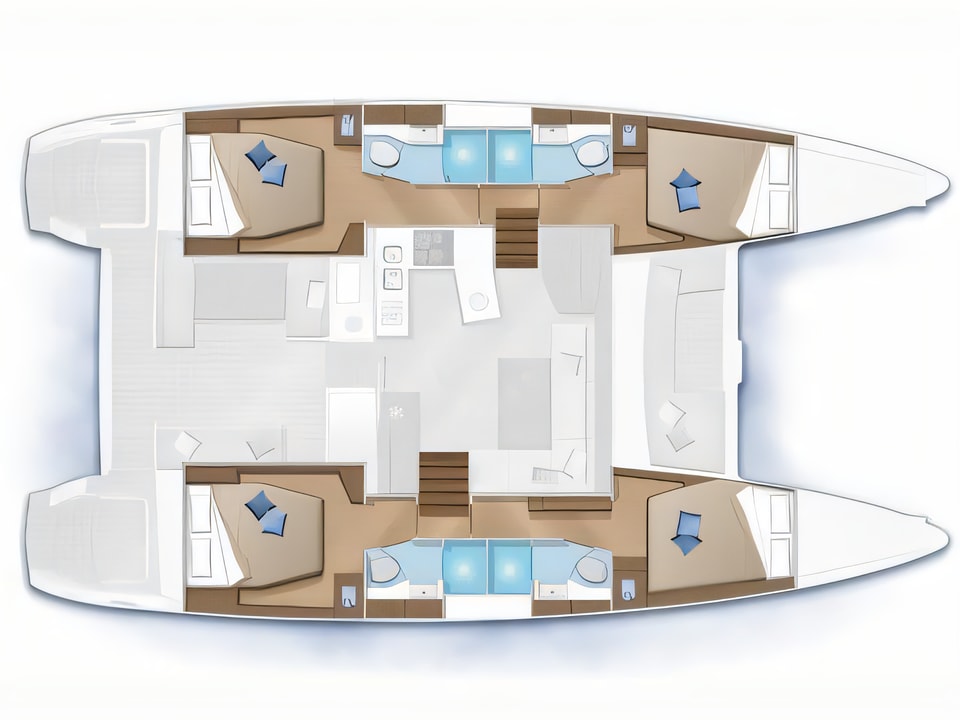Lagoon 450 Flybridge yacht layout 6 cabins Croatia charter
