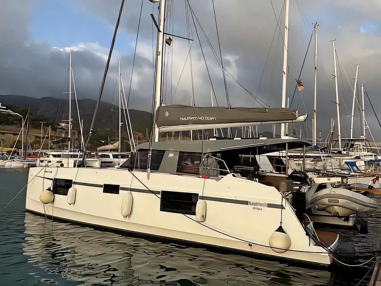 Exterior overview of Nautitech 40 Open catamaran for charter from Krk Marina Punat in the Istria / Kvarner sailing area Croatia
