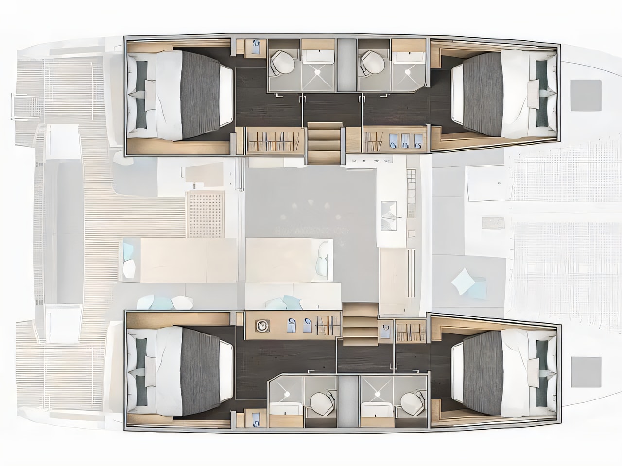 Exterior overview of Lagoon 43 catamaran for charter from Seget Donji Marina Baotic in the Split sailing area Croatia