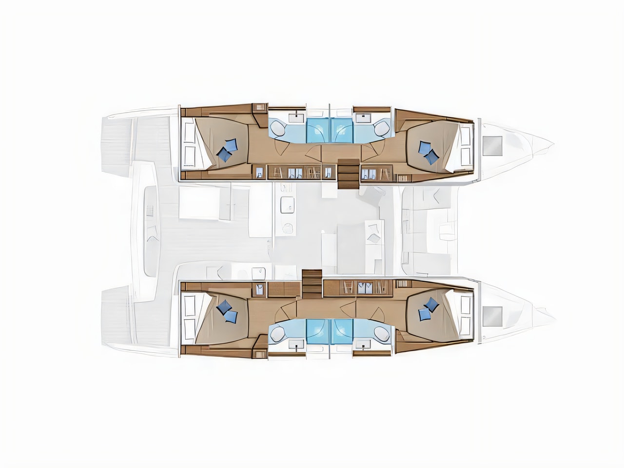 Exterior overview of Lagoon 46 catamaran for charter from Seget Donji Marina Baotic in the Split sailing area Croatia