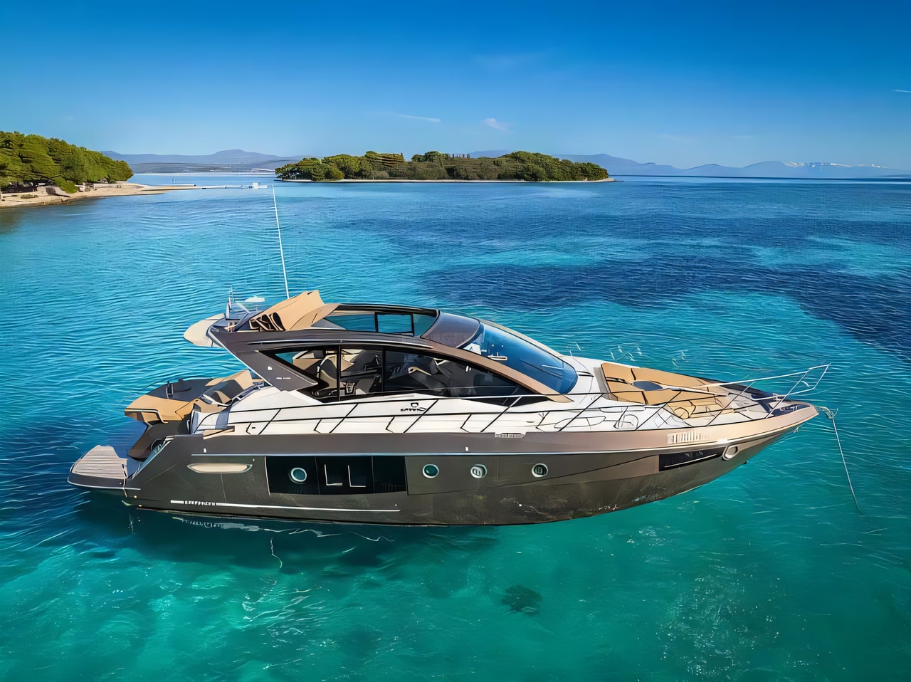 Exterior overview of Cranchi M44 HT motor boat for charter from Kastela Gomilica Marina in the Split sailing area Croatia