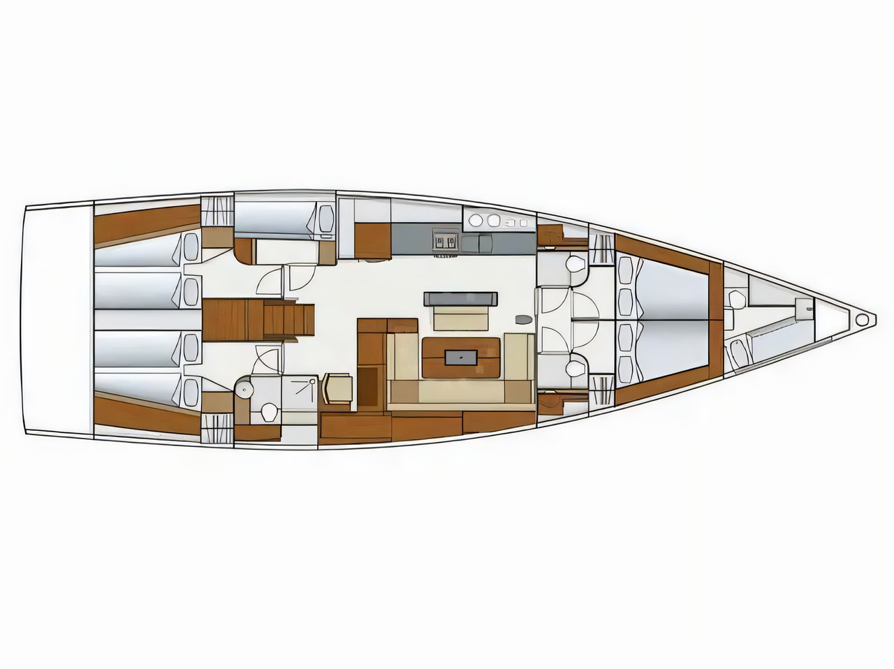 Interior of Hanse 575 sail boat with 6 cabins Croatia yacht charter