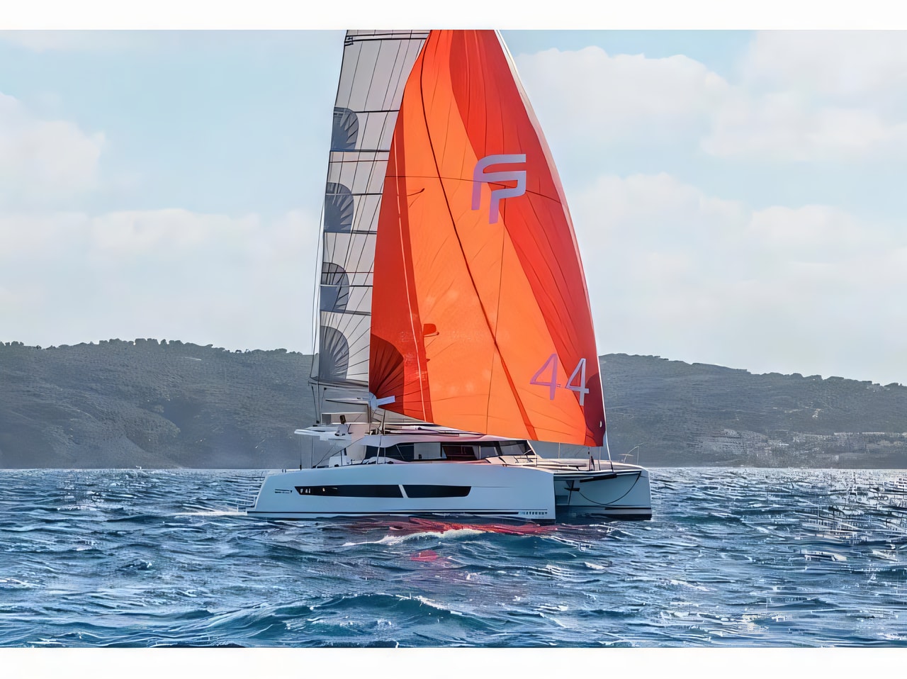 Exterior overview of FP 44 catamaran for charter from Sukosan Marina Dalmacija in the Zadar sailing area Croatia