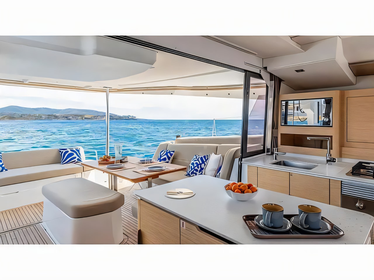 Layout of FP 44 catamaran with 4 cabins Croatia yacht charter