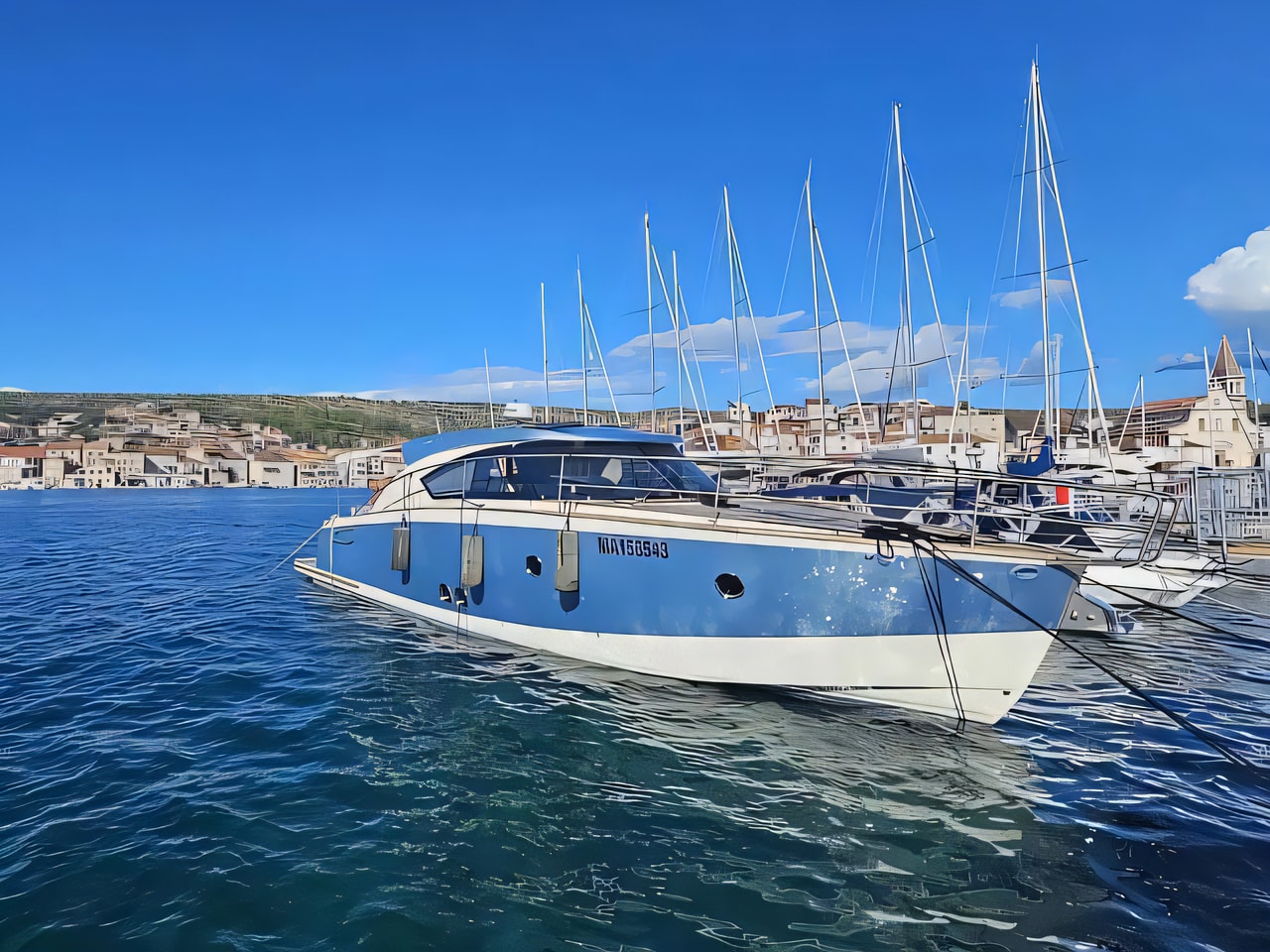Layout of Brioni 44 motor boat with 2 cabins Croatia yacht charter