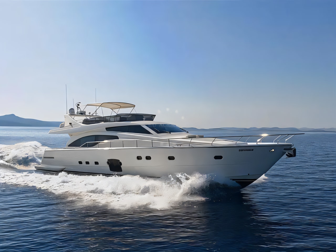 Exterior overview of Ferretti 681 motoryacht for charter from Podstrana Marina Lav in the Split sailing area Croatia