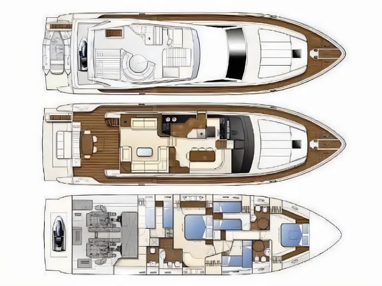 Interior of Ferretti 681 motoryacht with 4 cabins Croatia yacht charter