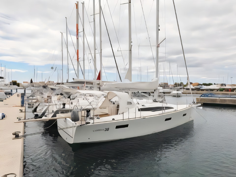 Exterior overview of Cobra 38 sail boat for charter from Sukosan Marina Dalmacija in the Zadar sailing area Croatia