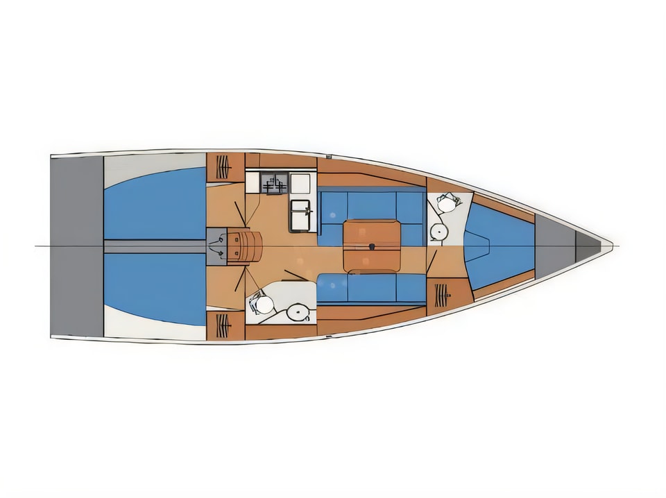 Layout of Cobra 38 sail boat with 3 cabins Croatia yacht charter