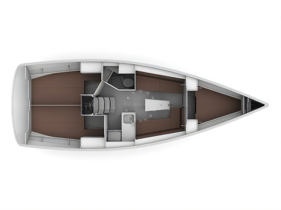 Layout of Bavaria 34 '17 sail boat with 3 cabins Croatia yacht charter
