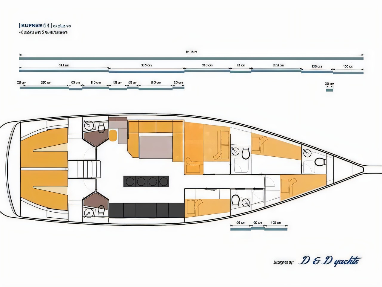 Interior of D&D Kufner 57 sail boat with 6 cabins Croatia yacht charter